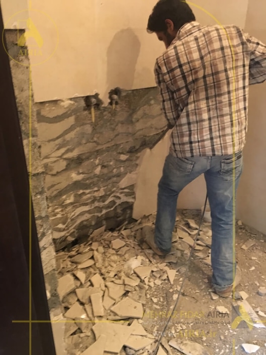 مرحله تخریب از بازسازی سرویس مدیریت دفتر کار اداری در تهران -الهیه