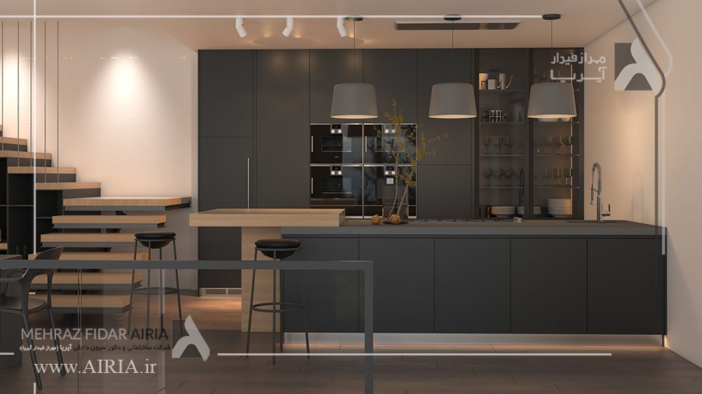 طراحی داخلی آشپزخانه ویلا توسط شرکت دکوراسیون داخلی آیریا