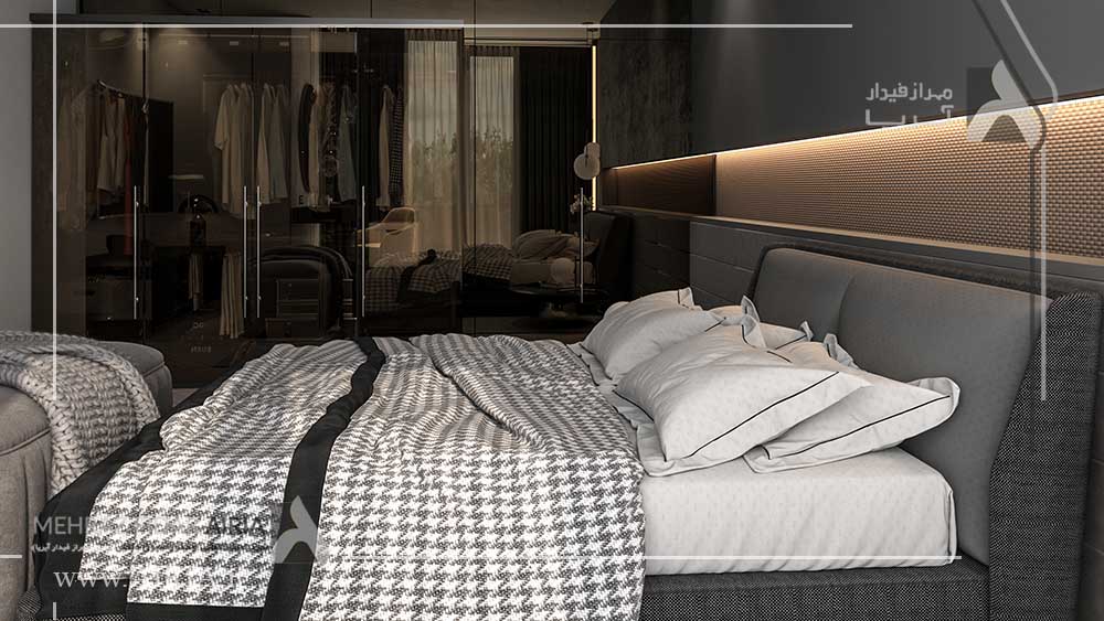 طراحی داخلی اتاق خواب مستر ویلا توسط شرکت آیریا
