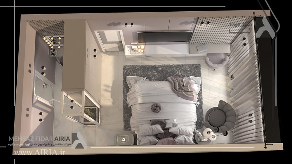 طراحی داخلی اتاق خواب ویلا توسط شرکت آیریا